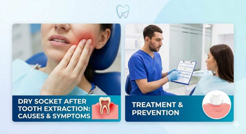 Dry socket after tooth extraction showing exposed tooth socket and dental care at Ivory Dental World