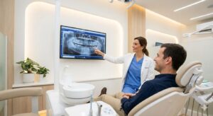 Signs you need a root canal explained by dentist to patient in dental clinic