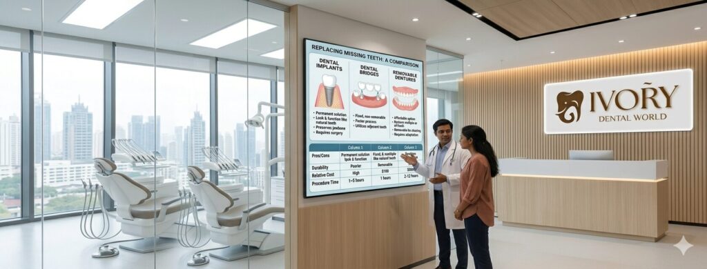 tooth replacement options in Bangalore implants dentures bridges