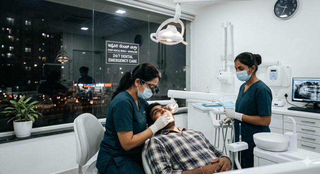 emergency dentist in Bangalore treating patient at night