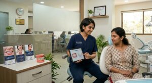best dentist for braces in JP Nagar consulting patient about orthodontic treatment