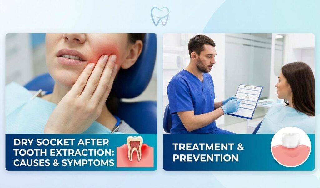 Dry socket after tooth extraction showing exposed tooth socket and dental care at Ivory Dental World