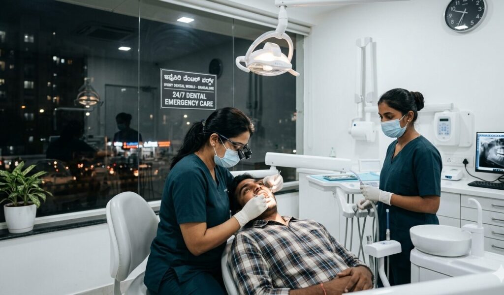 emergency dentist in Bangalore treating patient at night